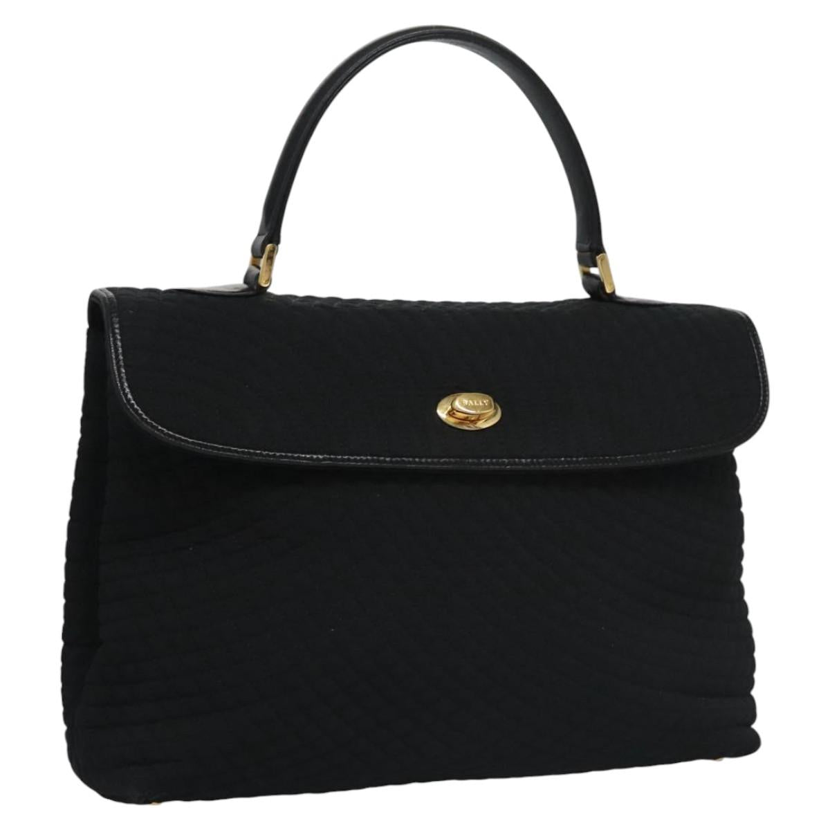 BALLY Hand Bag Nylon Black Gold Auth 115889