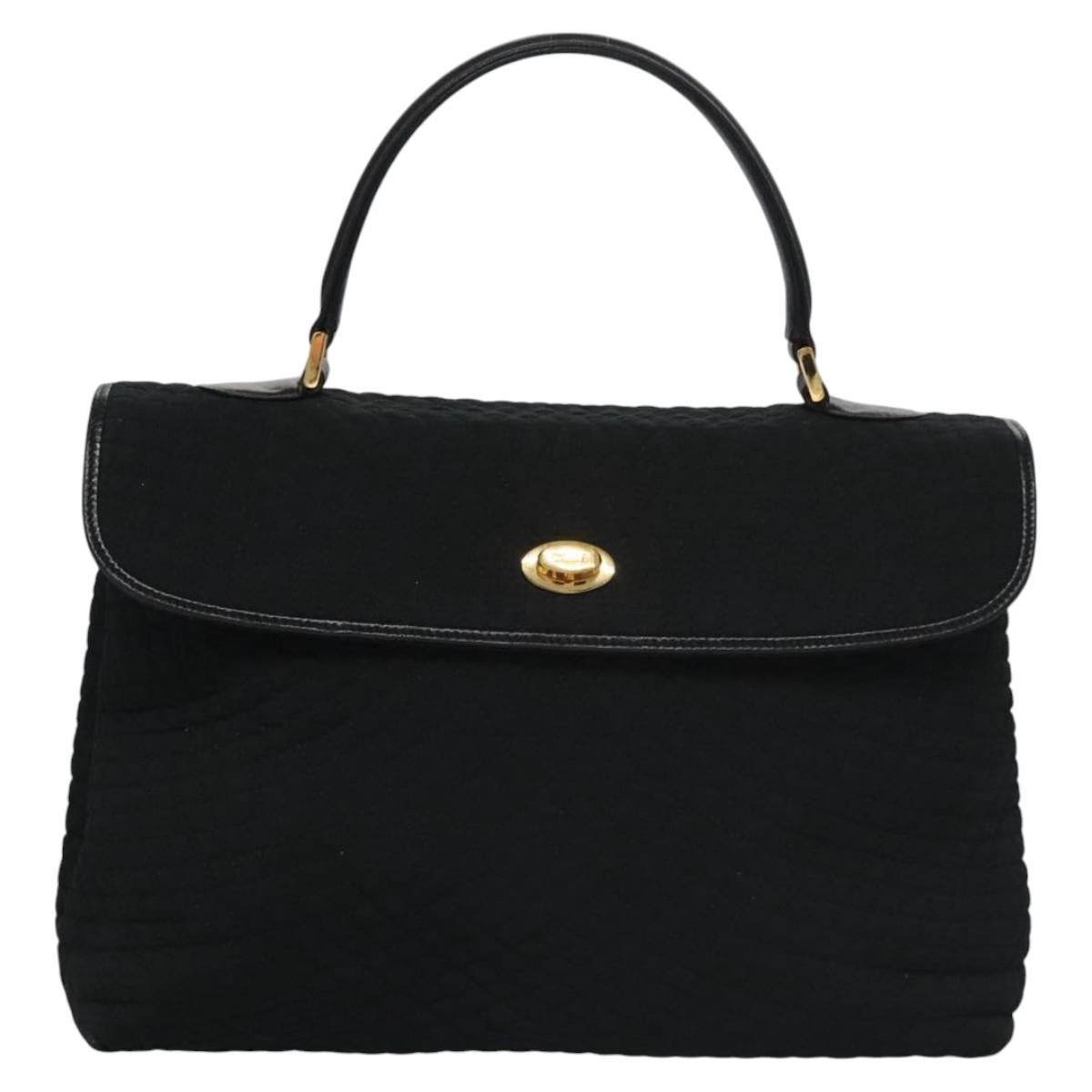 BALLY Hand Bag Nylon Black Gold Auth 115889