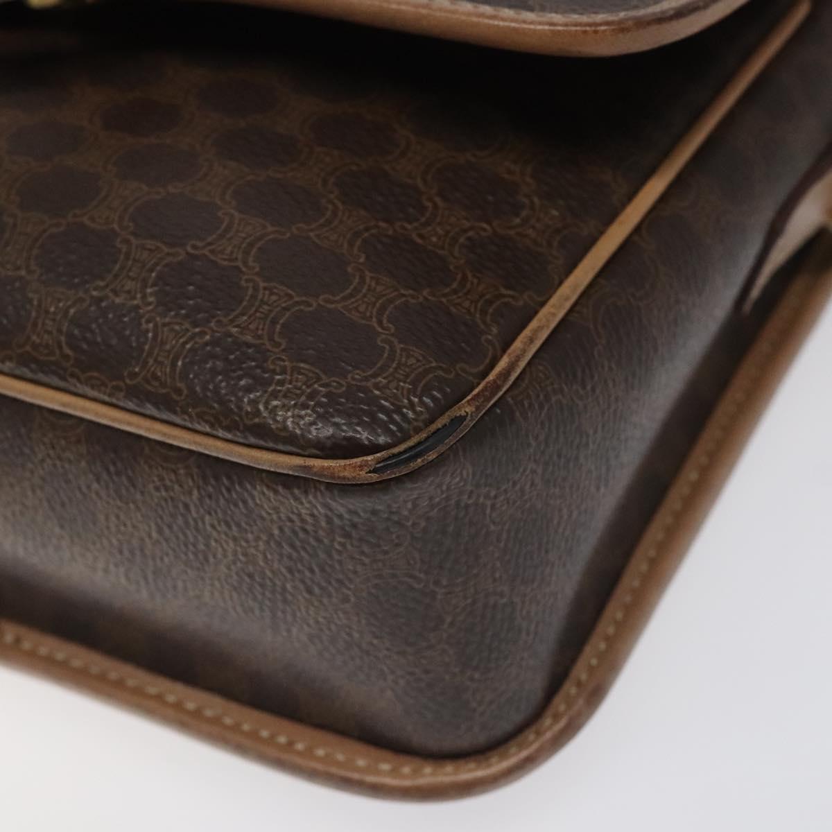 CELINE Macadam Canvas Circle Shoulder Bag PVC Leather Brown Gold Auth 115903