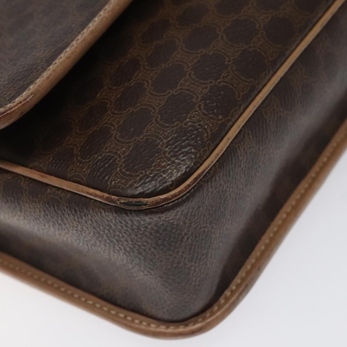 CELINE Macadam Canvas Circle Shoulder Bag PVC Leather Brown Gold Auth 115903