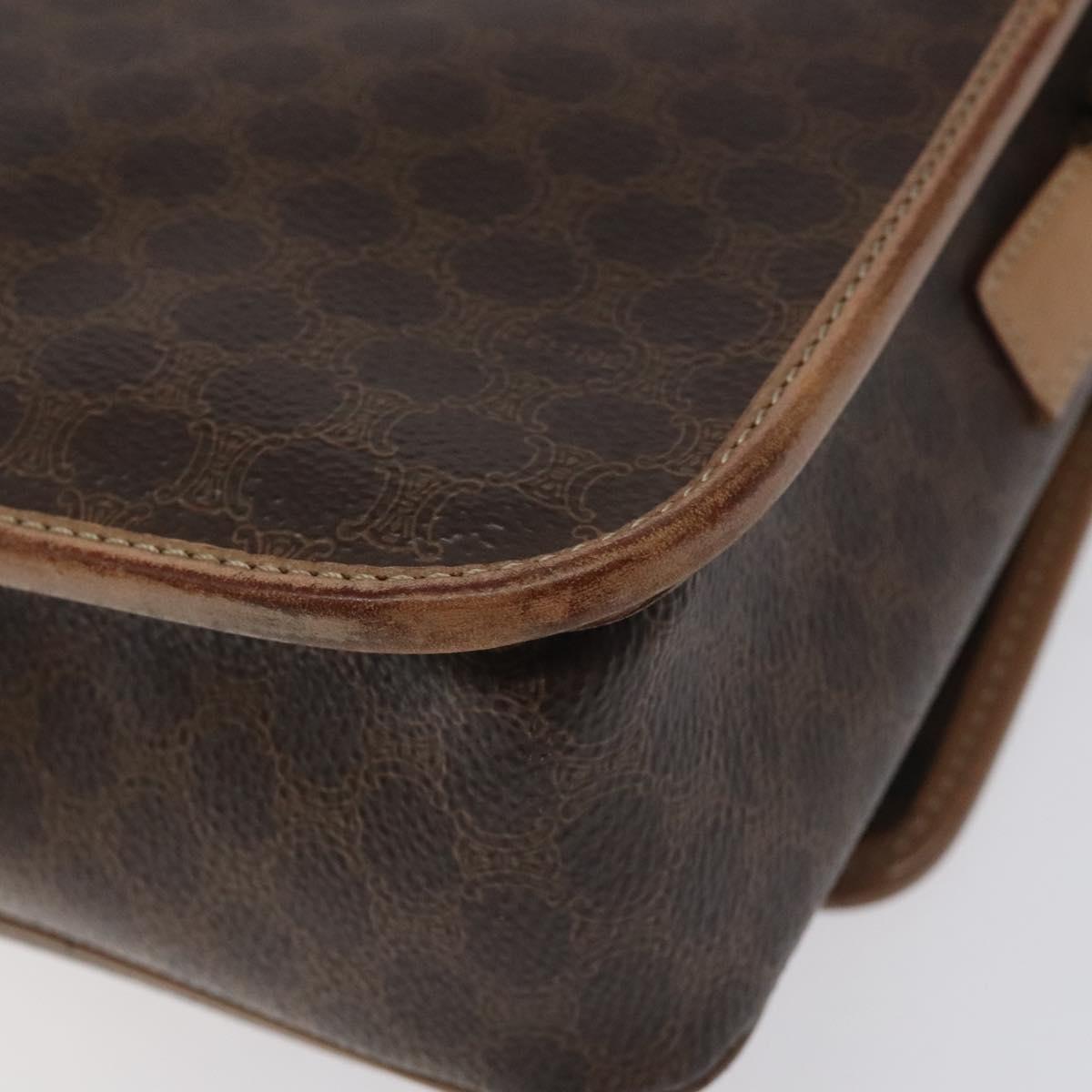 CELINE Macadam Canvas Circle Shoulder Bag PVC Leather Brown Gold Auth 115903