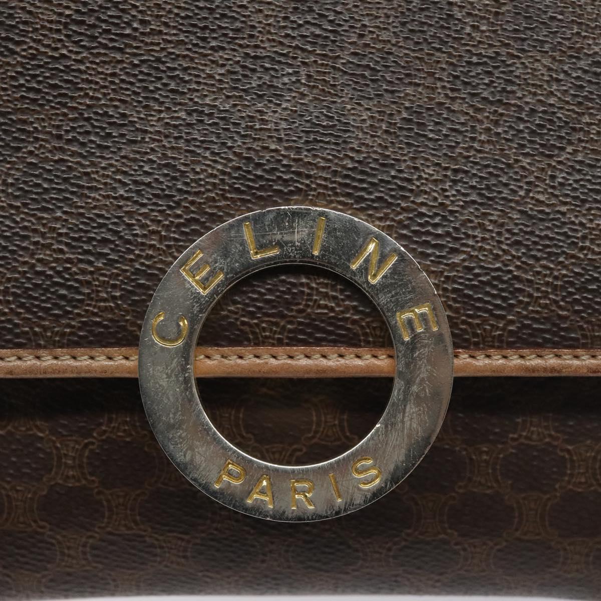 CELINE Macadam Canvas Circle Shoulder Bag PVC Leather Brown Gold Auth 115903