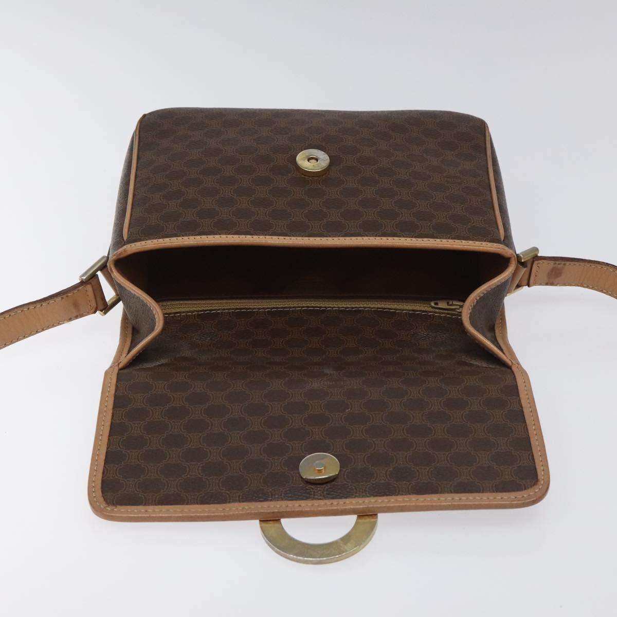 CELINE Macadam Canvas Circle Shoulder Bag PVC Leather Brown Gold Auth 115903