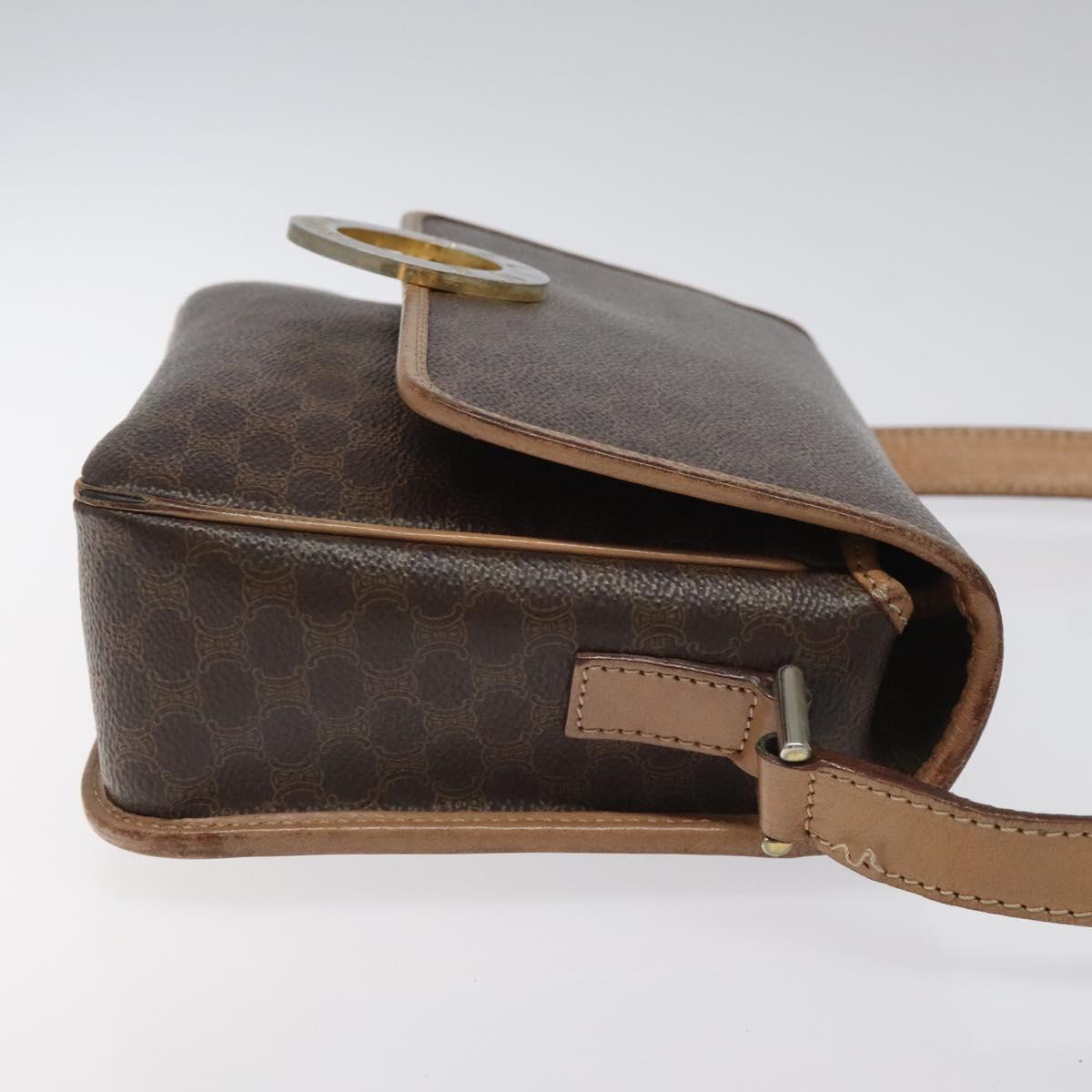 CELINE Macadam Canvas Circle Shoulder Bag PVC Leather Brown Gold Auth 115903