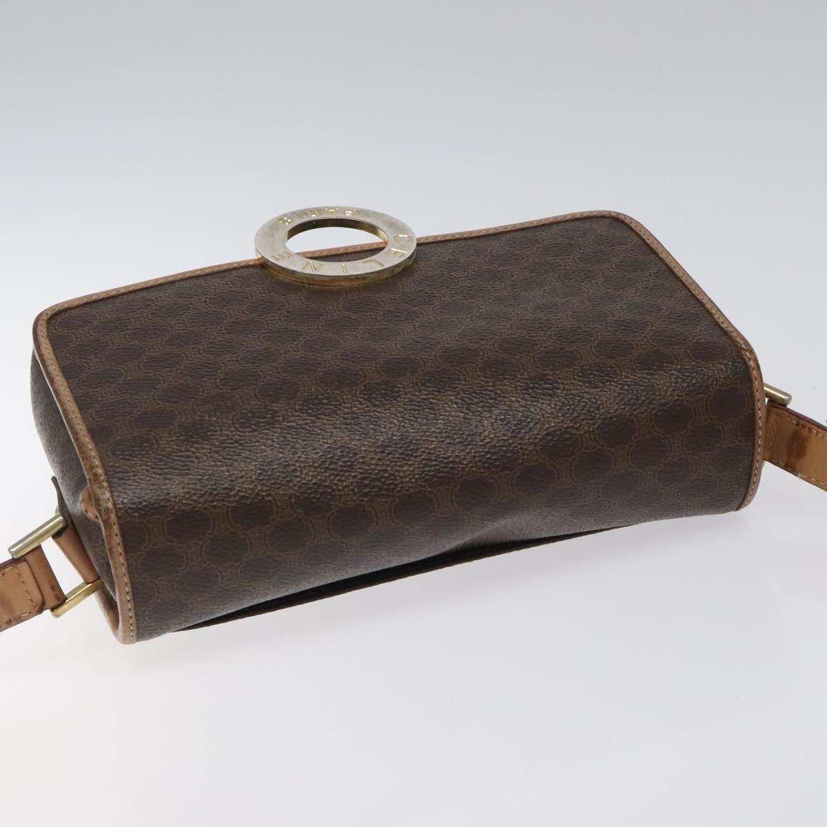 CELINE Macadam Canvas Circle Shoulder Bag PVC Leather Brown Gold Auth 115903