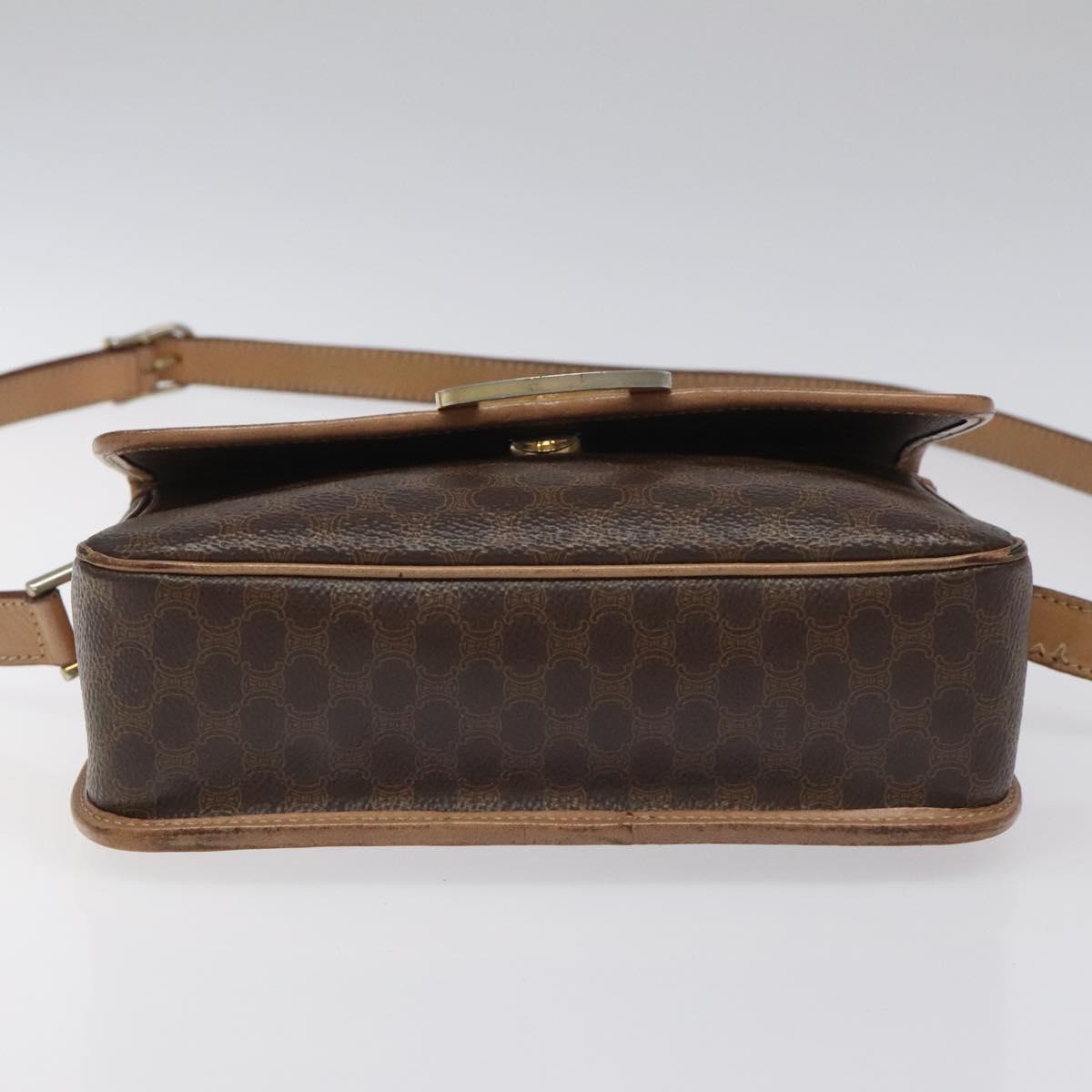 CELINE Macadam Canvas Circle Shoulder Bag PVC Leather Brown Gold Auth 115903