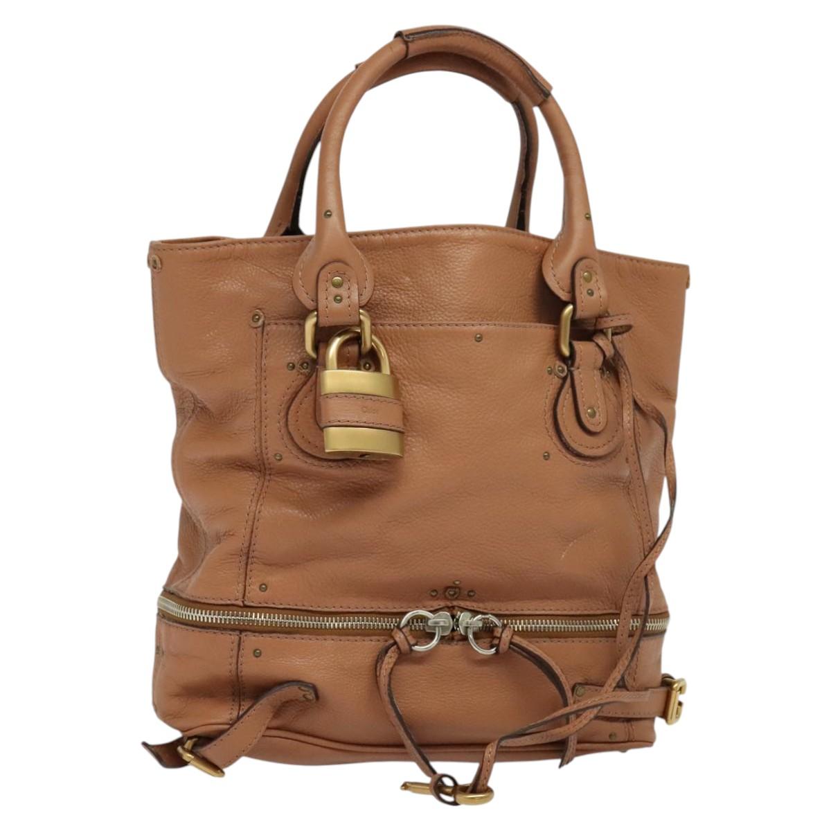 Chloe Paddington Hand Bag Leather Beige Gold Silver Auth 115904V