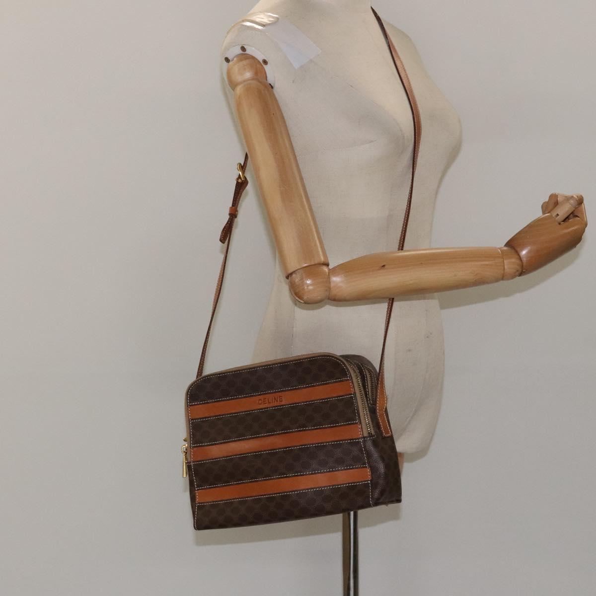 CELINE Macadam Canvas Shoulder Bag PVC Beige Brown gold Auth 115906