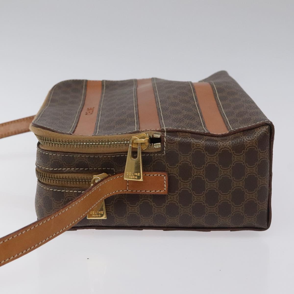 CELINE Macadam Canvas Shoulder Bag PVC Beige Brown gold Auth 115906