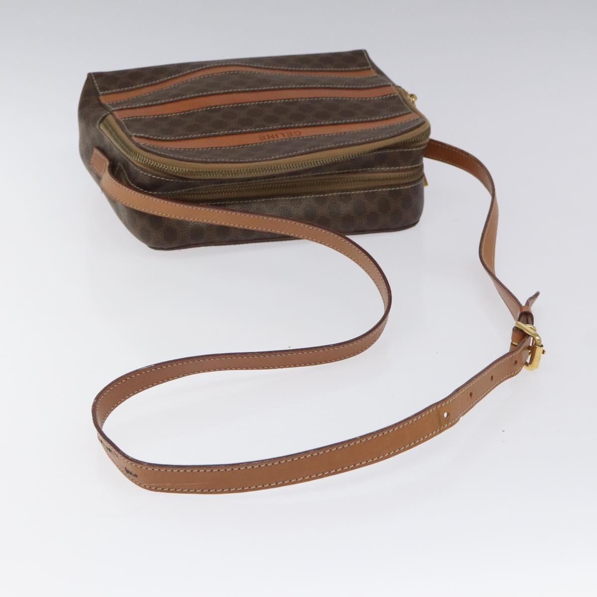 CELINE Macadam Canvas Shoulder Bag PVC Beige Brown gold Auth 115906