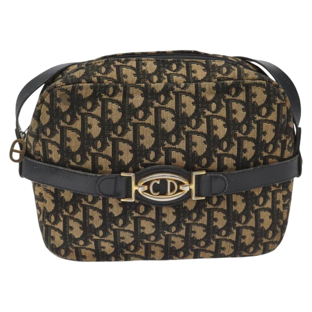 Christian Dior Trotter Canvas Shoulder Bag Black Auth 115917