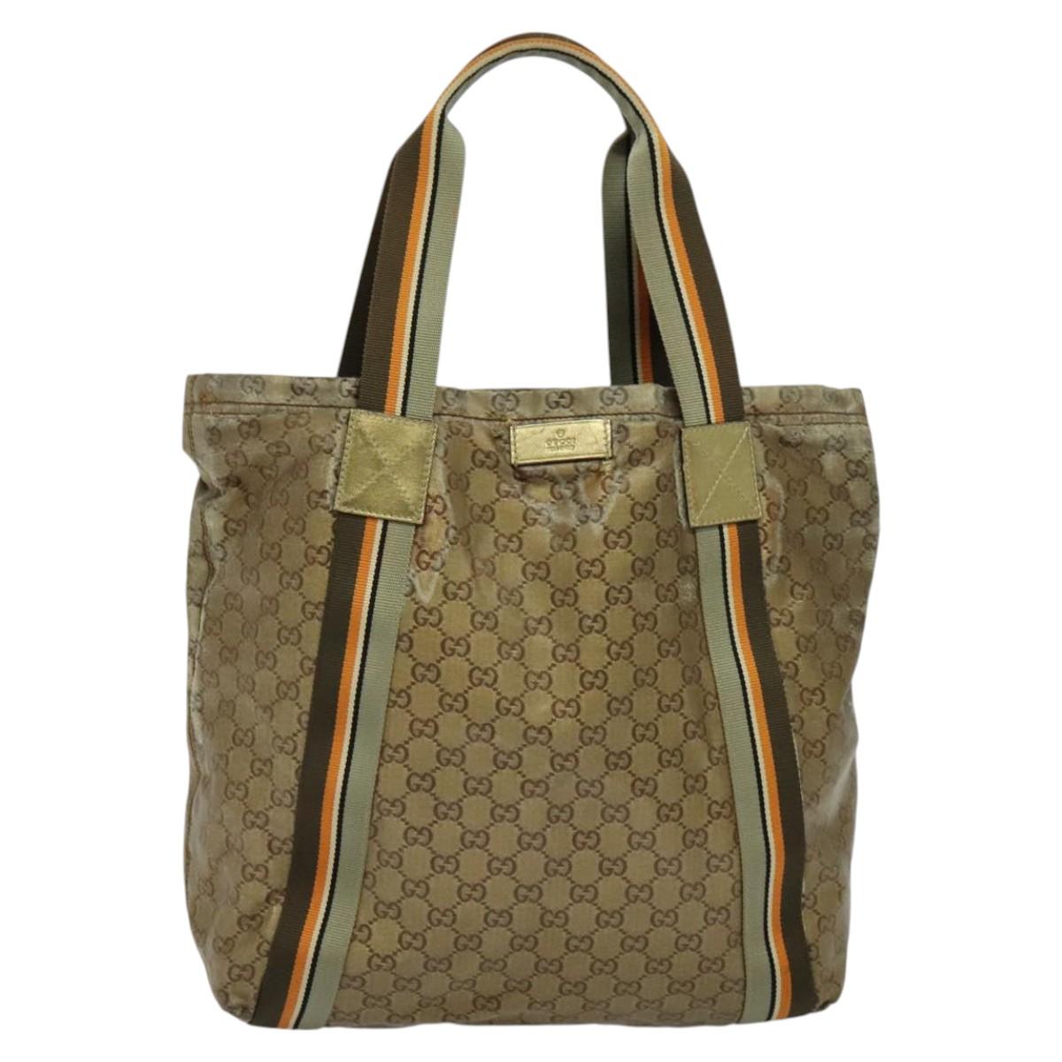 GUCCI GG Crystal Sherry Line Tote Bag Gold Gray Brown 189669 Auth 115950