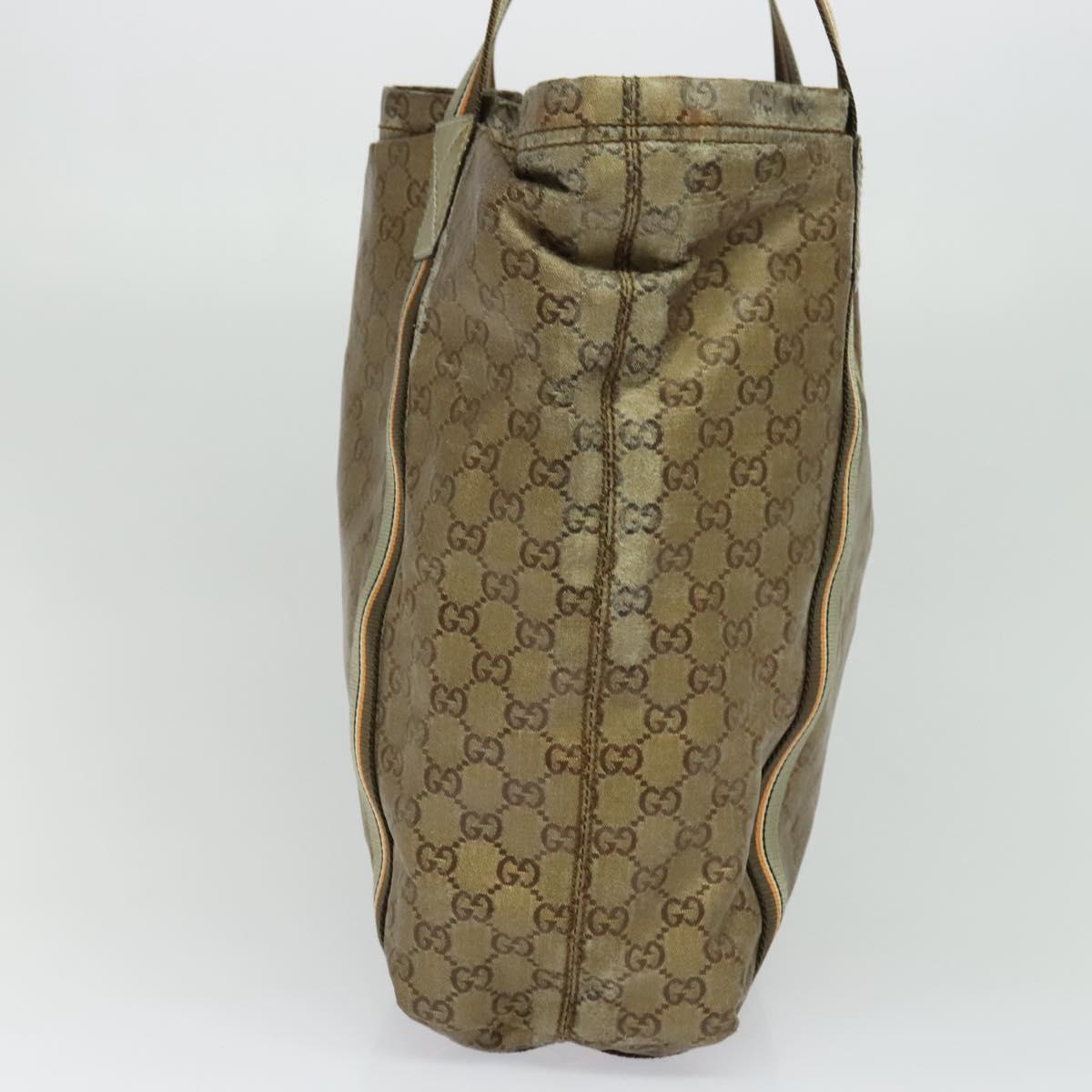 GUCCI GG Crystal Sherry Line Tote Bag Gold Gray Brown 189669 Auth 115950