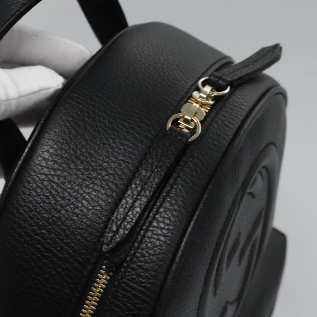 GUCCI Chain Interlocking Backpack Leather Gold Black 536192 Auth 115987AV