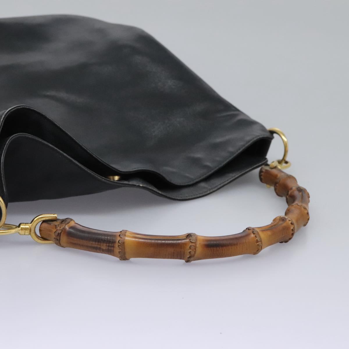 GUCCI Bamboo Shoulder Bag Leather 2way Black Gold 001 3754 1577 Auth 116022