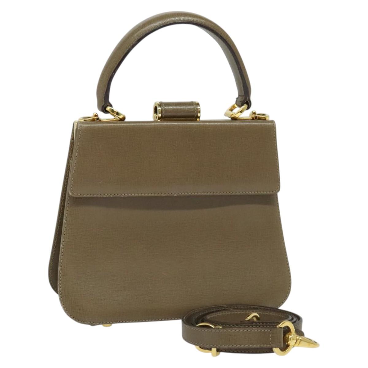 Salvatore Ferragamo Hand Bag Leather 2way Brown Gold Auth 116030