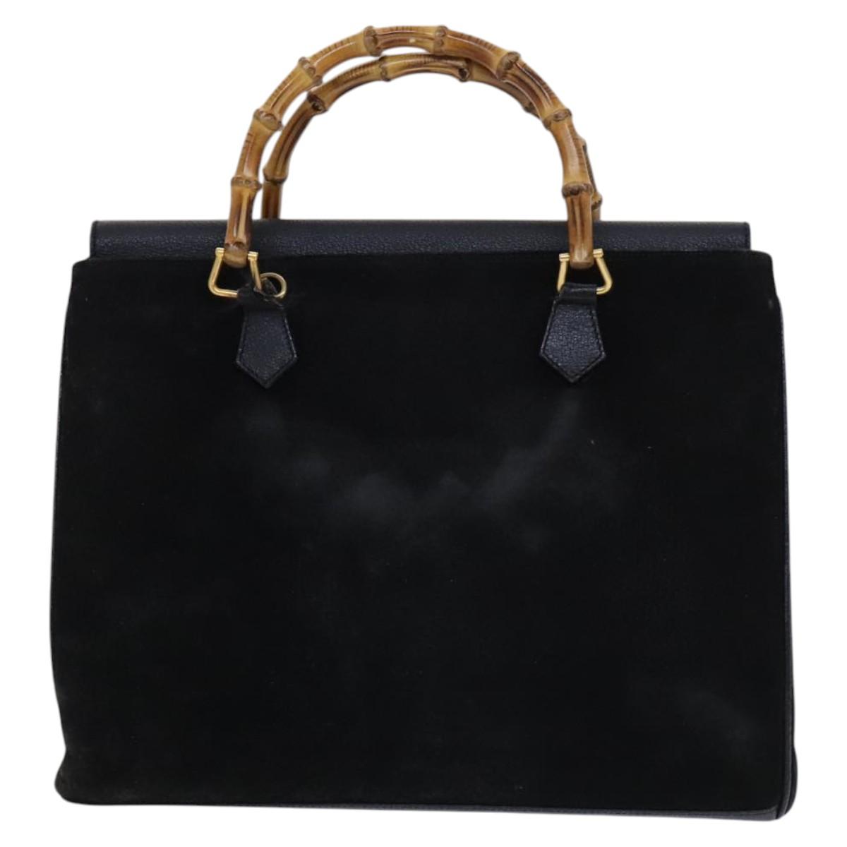 GUCCI Bamboo Hand Bag Suede Leather 2way Black 002 123 0322 Auth 116032