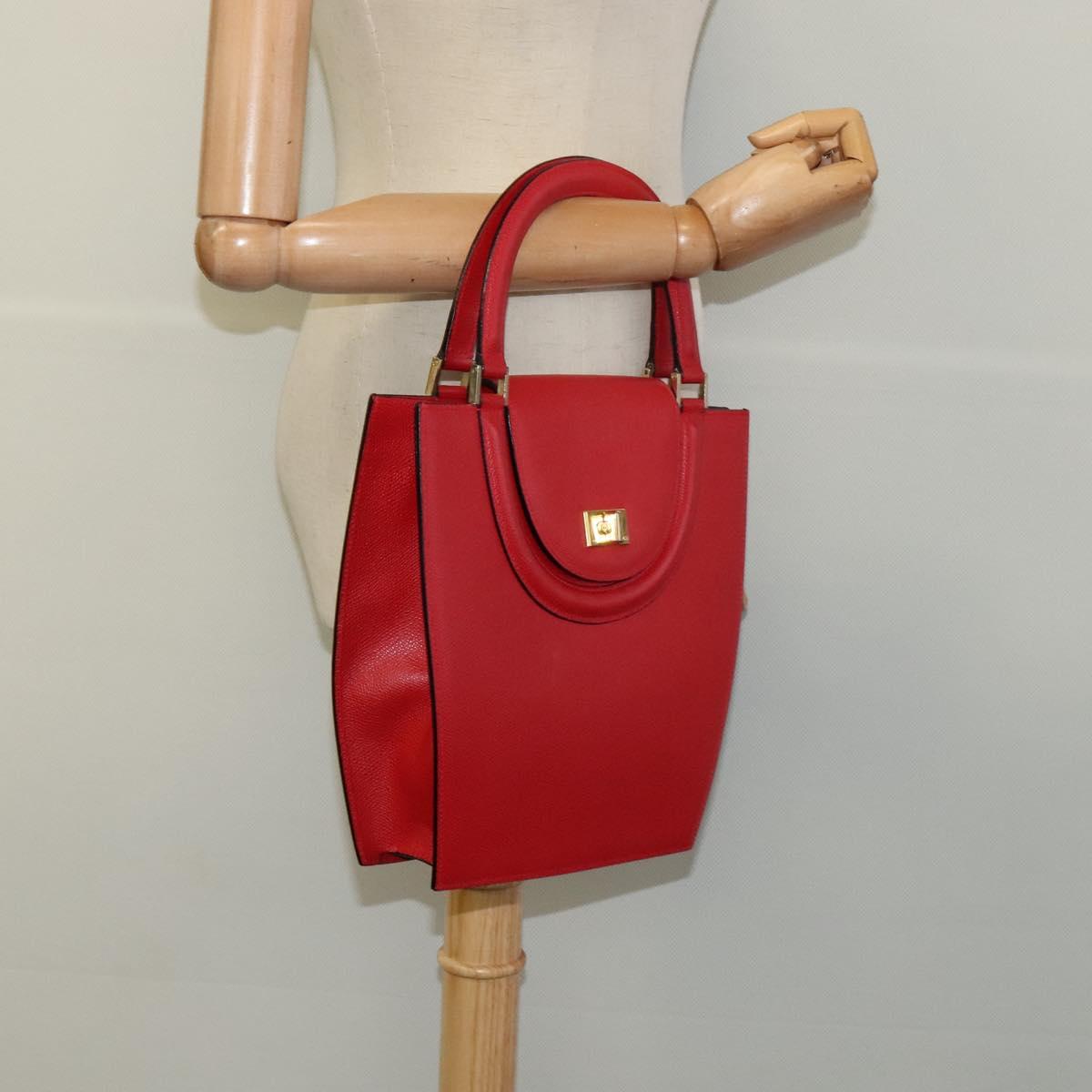 BALLY Hand Bag Leather Red Gold Auth 116033