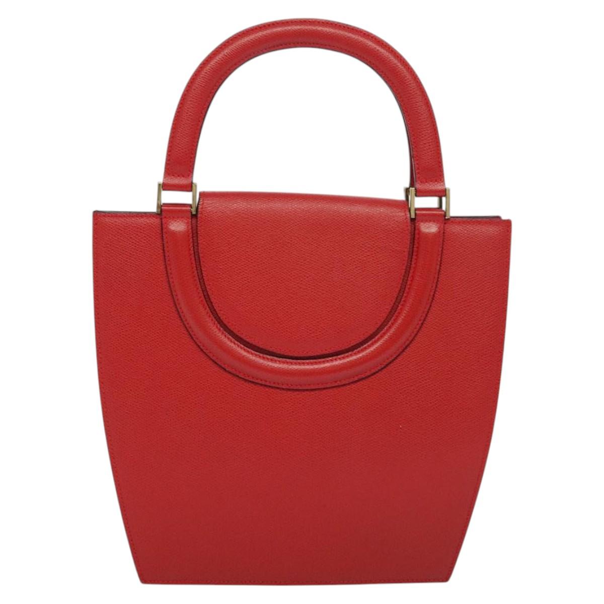 BALLY Hand Bag Leather Red Gold Auth 116033