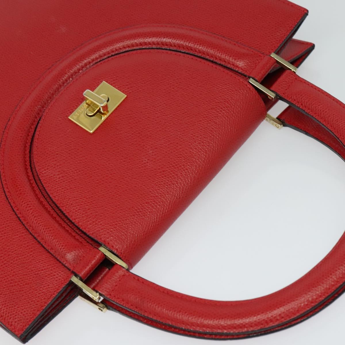 BALLY Hand Bag Leather Red Gold Auth 116033