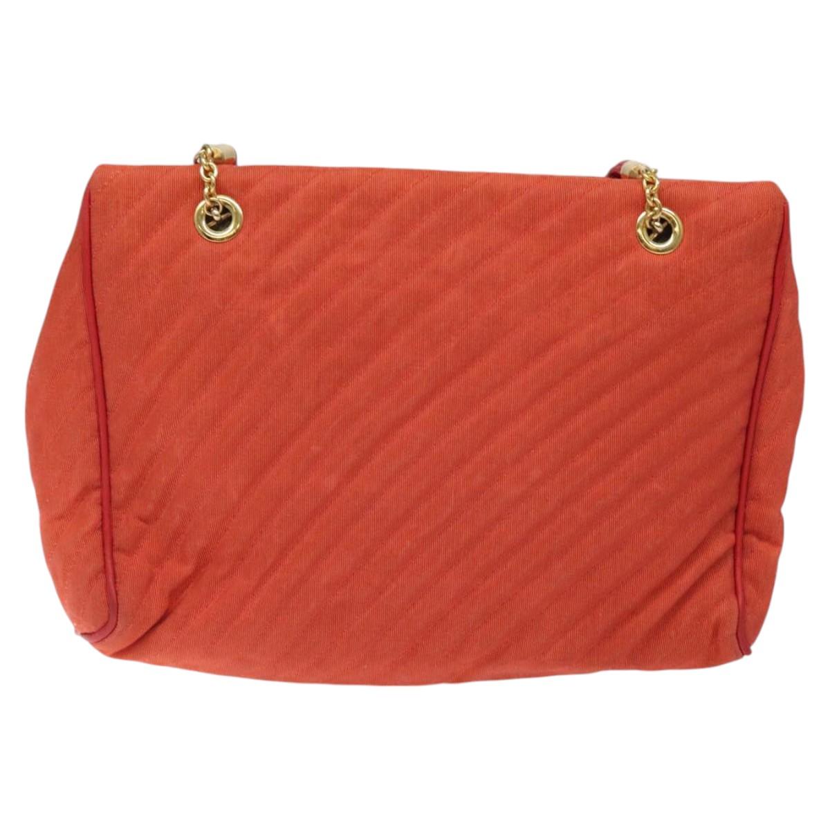 BALLY Shoulder Bag Nylon Orange Gold Auth 116042
