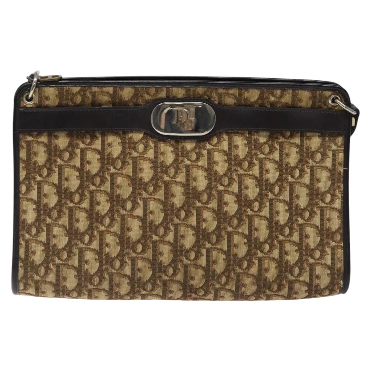 Christian Dior Trotter Canvas Shoulder Bag Beige Gold Auth 116060