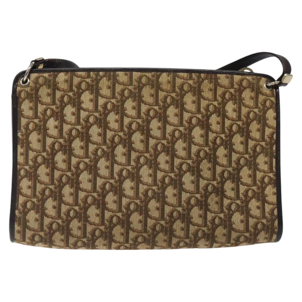 Christian Dior Trotter Canvas Shoulder Bag Beige Gold Auth 116060