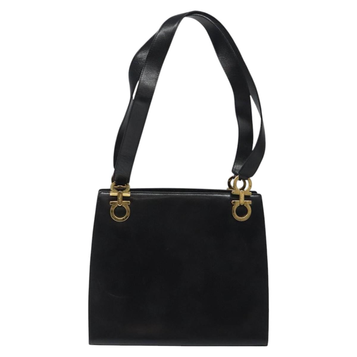 Salvatore Ferragamo Gancini Shoulder Bag Leather Black Gold Auth 116063