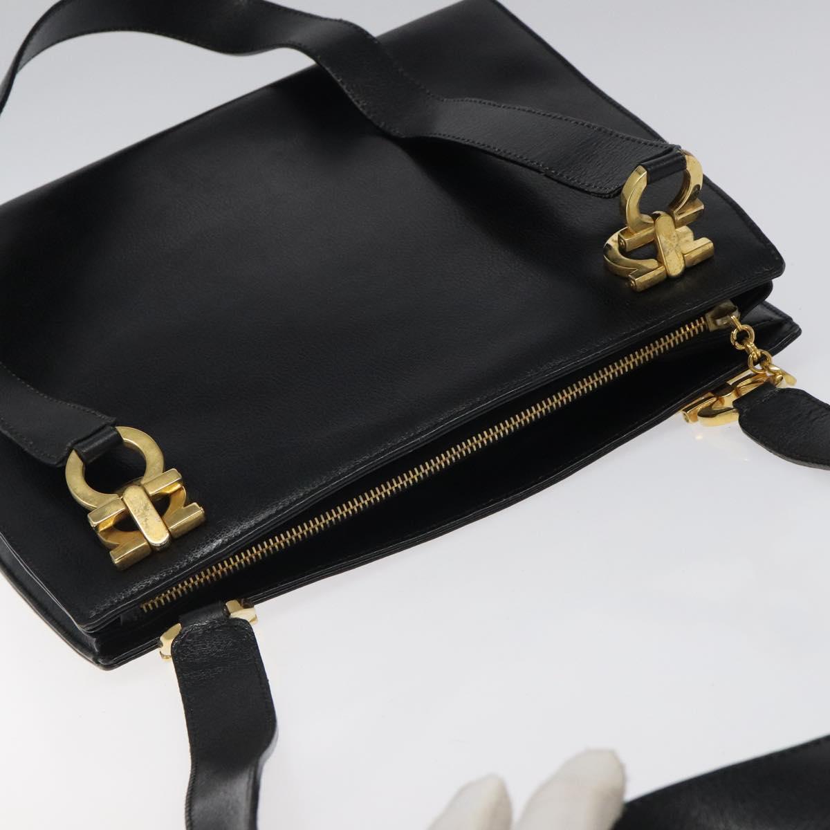 Salvatore Ferragamo Gancini Shoulder Bag Leather Black Gold Auth 116063