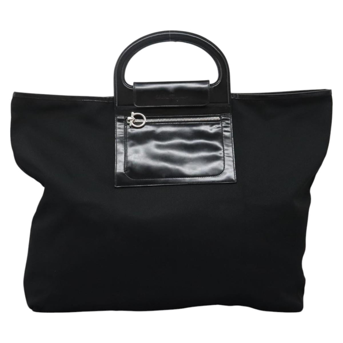 Salvatore Ferragamo Gancini Hand Bag Nylon Black Auth 116072