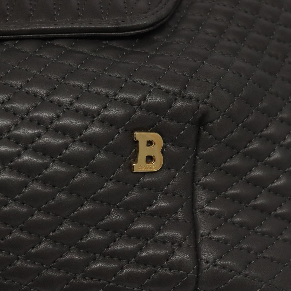 BALLY Hand Bag Leather Gray Gold Auth 116073