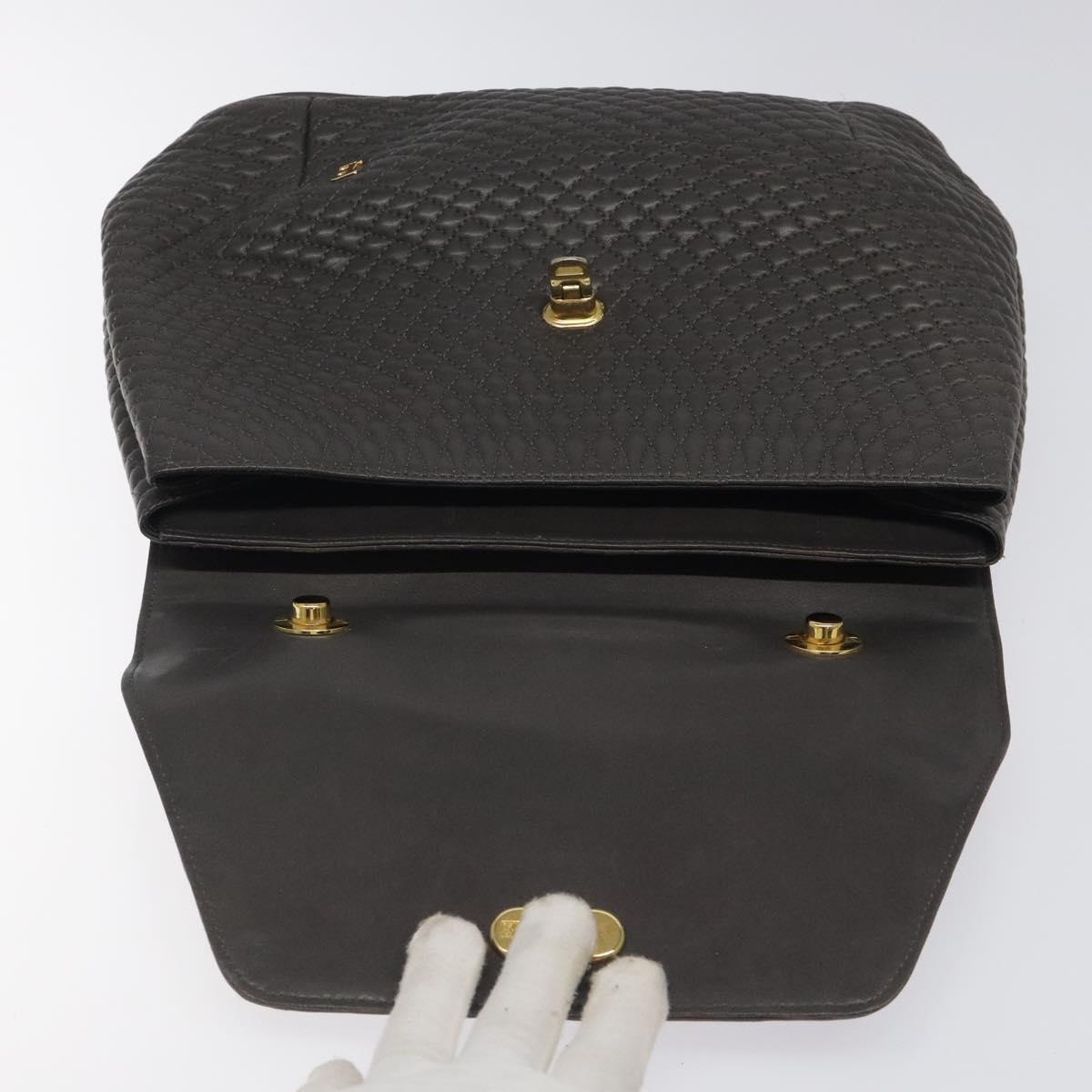 BALLY Hand Bag Leather Gray Gold Auth 116073