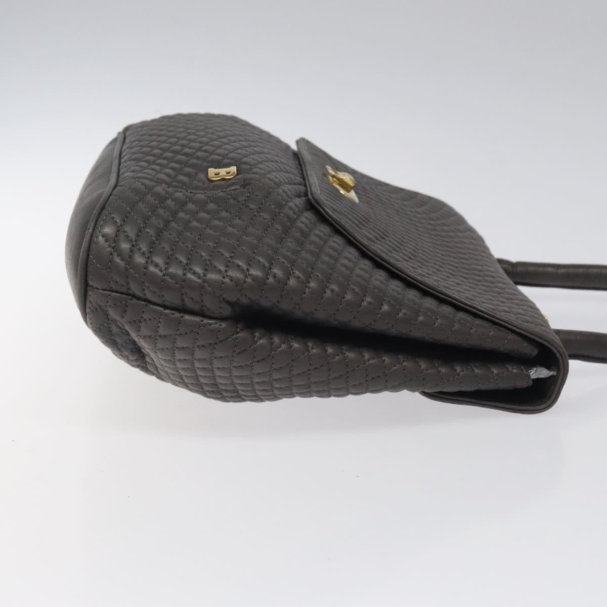 BALLY Hand Bag Leather Gray Gold Auth 116073