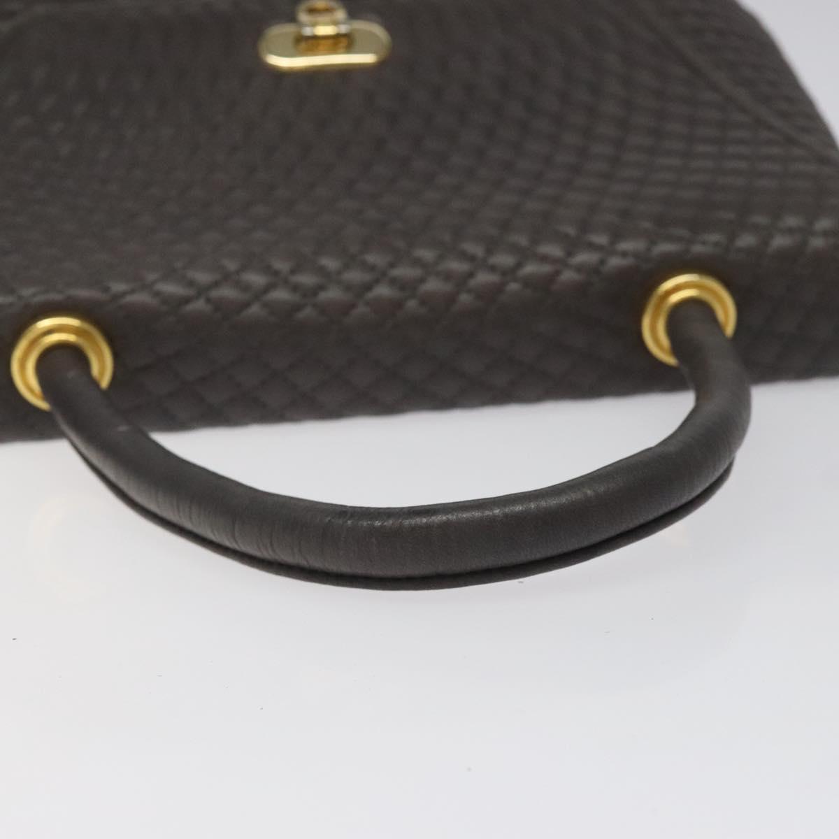 BALLY Hand Bag Leather Gray Gold Auth 116073