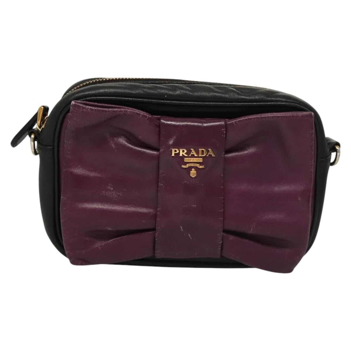 PRADA ribbon Shoulder Bag Leather Purple Gold Auth 116078