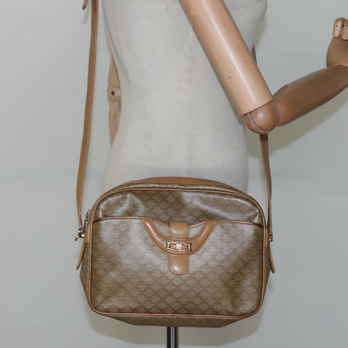 CELINE Macadam Canvas Shoulder Bag PVC Beige Gold Auth 116101