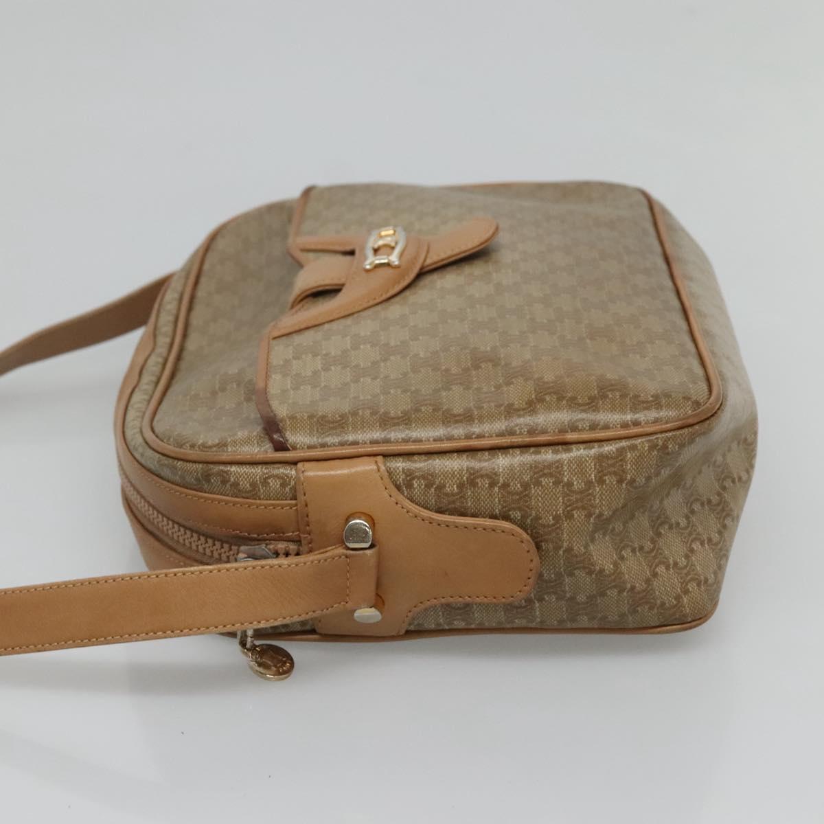 CELINE Macadam Canvas Shoulder Bag PVC Beige Gold Auth 116101