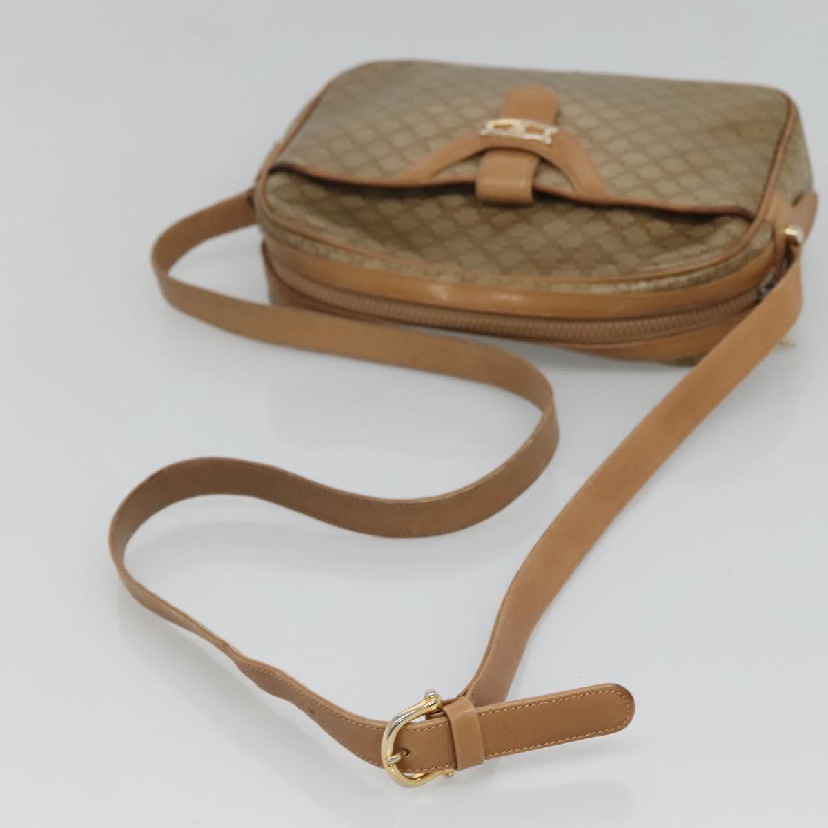 CELINE Macadam Canvas Shoulder Bag PVC Beige Gold Auth 116101