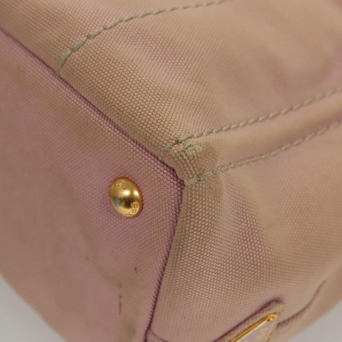 PRADA Canapa PM Hand Bag Canvas 2way Pink Gold Auth 116103