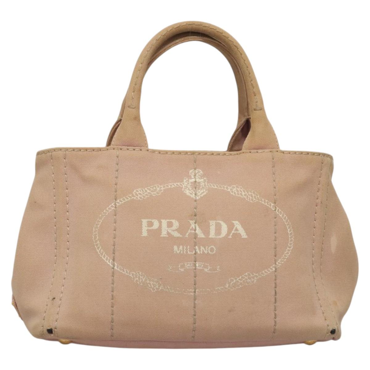 PRADA Canapa PM Hand Bag Canvas 2way Pink Gold Auth 116103