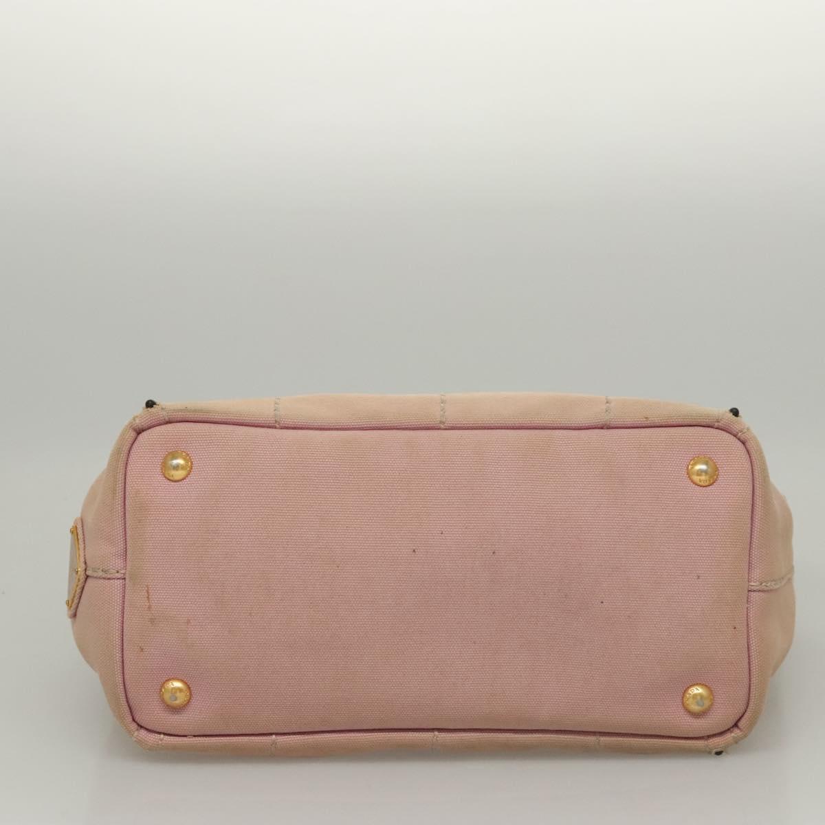 PRADA Canapa PM Hand Bag Canvas 2way Pink Gold Auth 116103