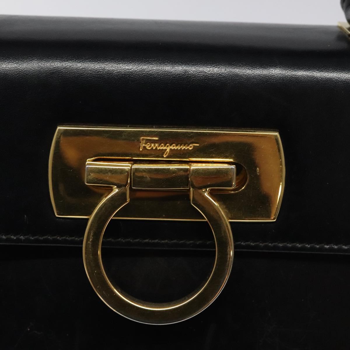Salvatore Ferragamo Gancini Hand Bag Leather 2way Black Gold Auth 116105