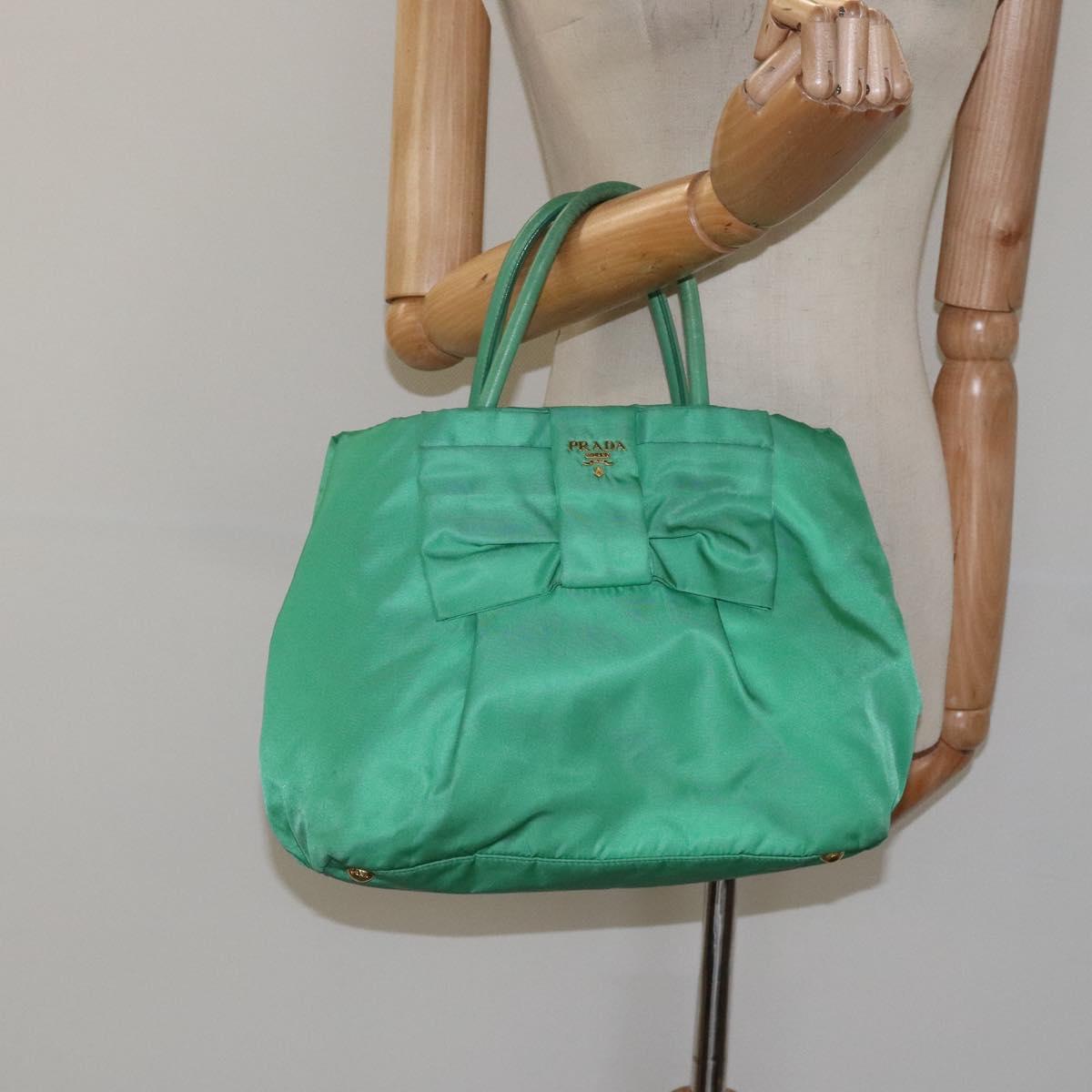 PRADA Hand Bag Nylon Green Gold Auth 116110