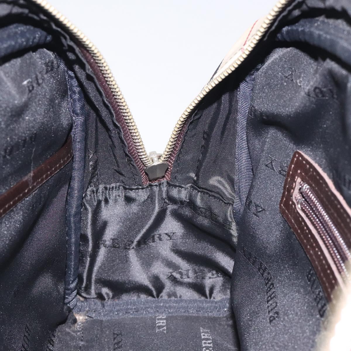 BURBERRY Nova Check Hand Bag Nylon Beige Silver Auth 116114