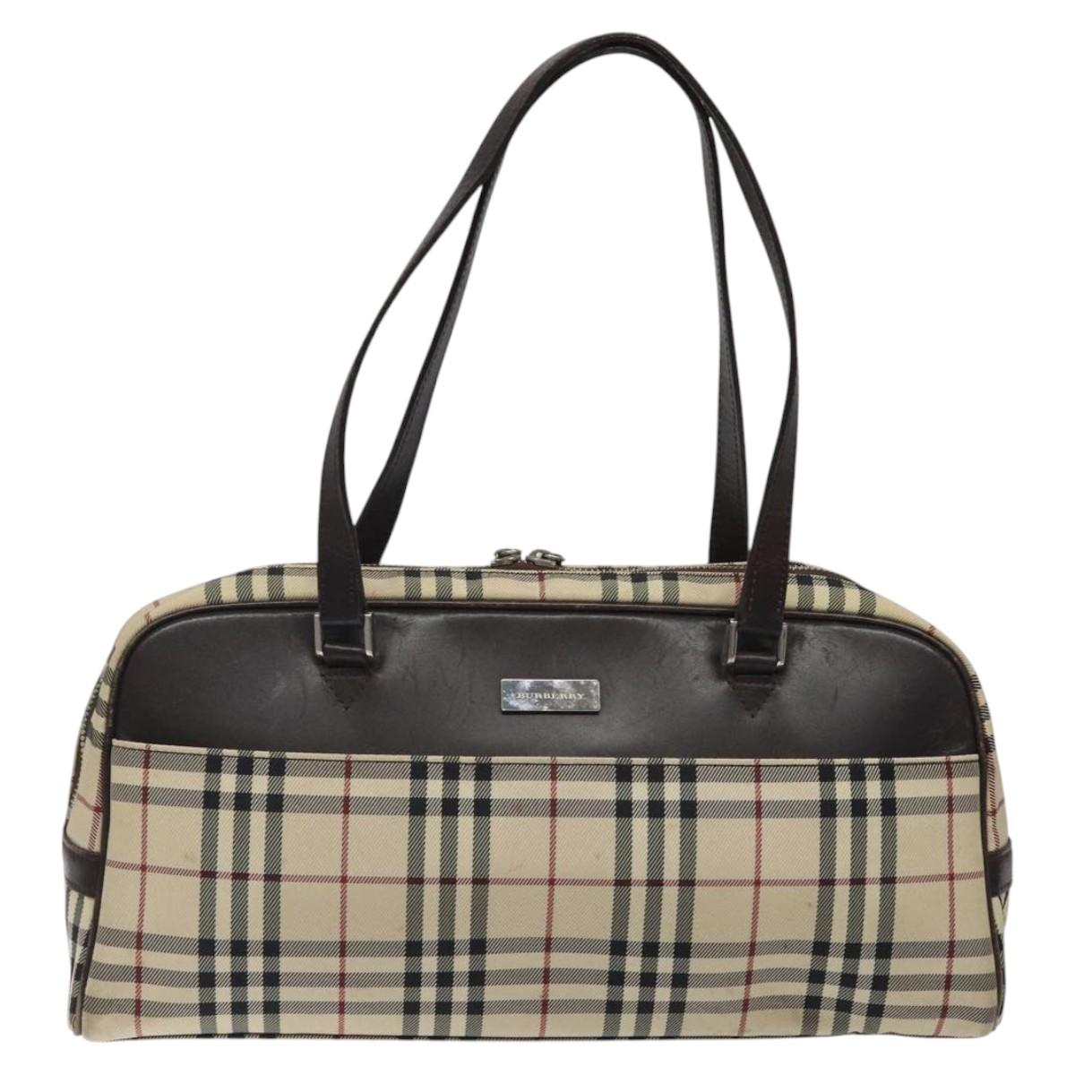 BURBERRY Nova Check Hand Bag Nylon Beige Silver Auth 116114