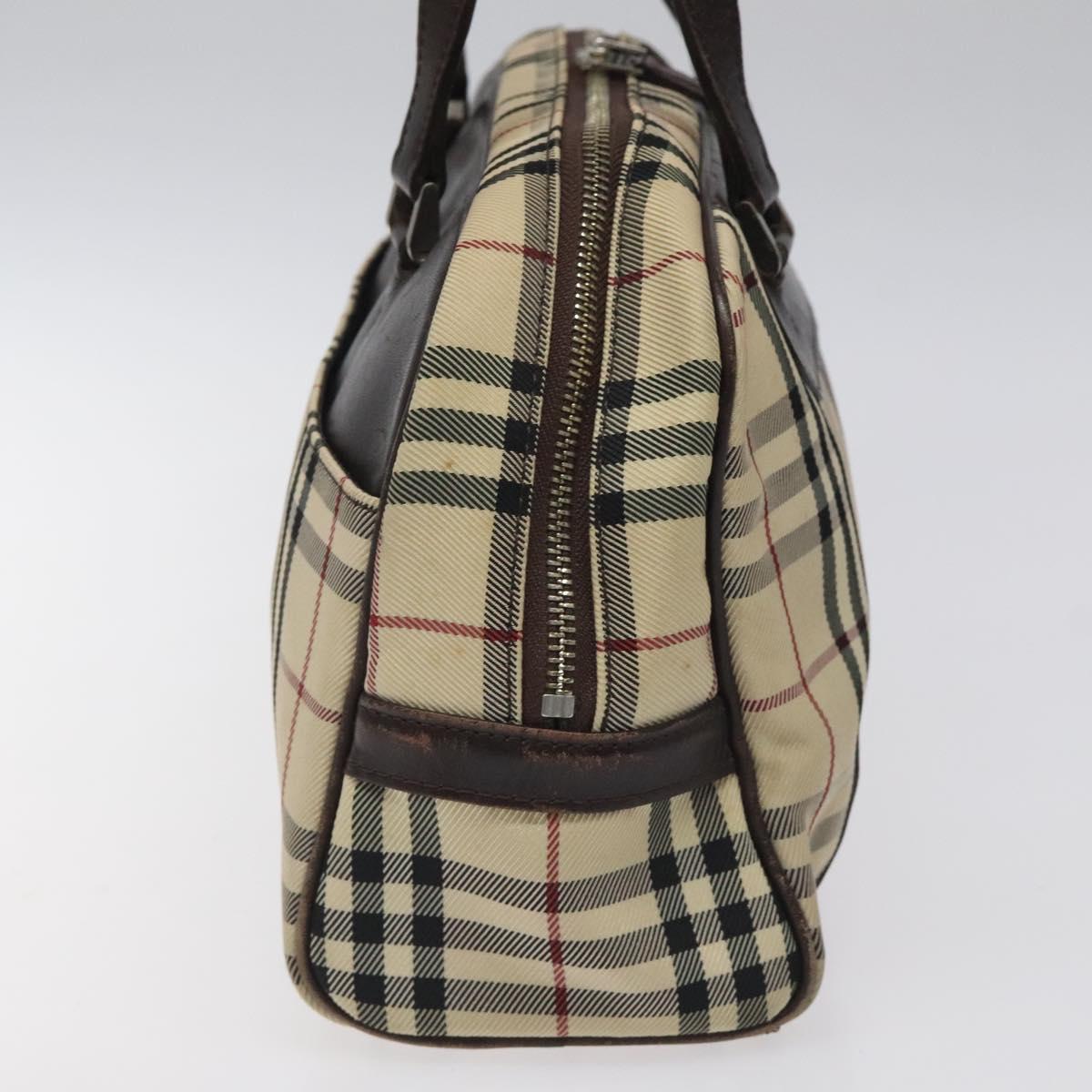 BURBERRY Nova Check Hand Bag Nylon Beige Silver Auth 116114