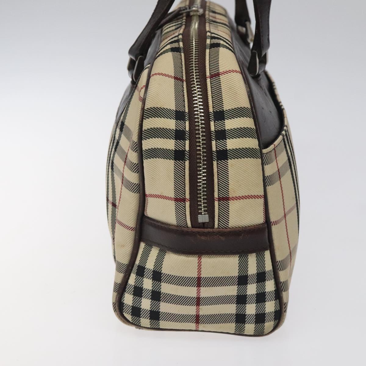 BURBERRY Nova Check Hand Bag Nylon Beige Silver Auth 116114