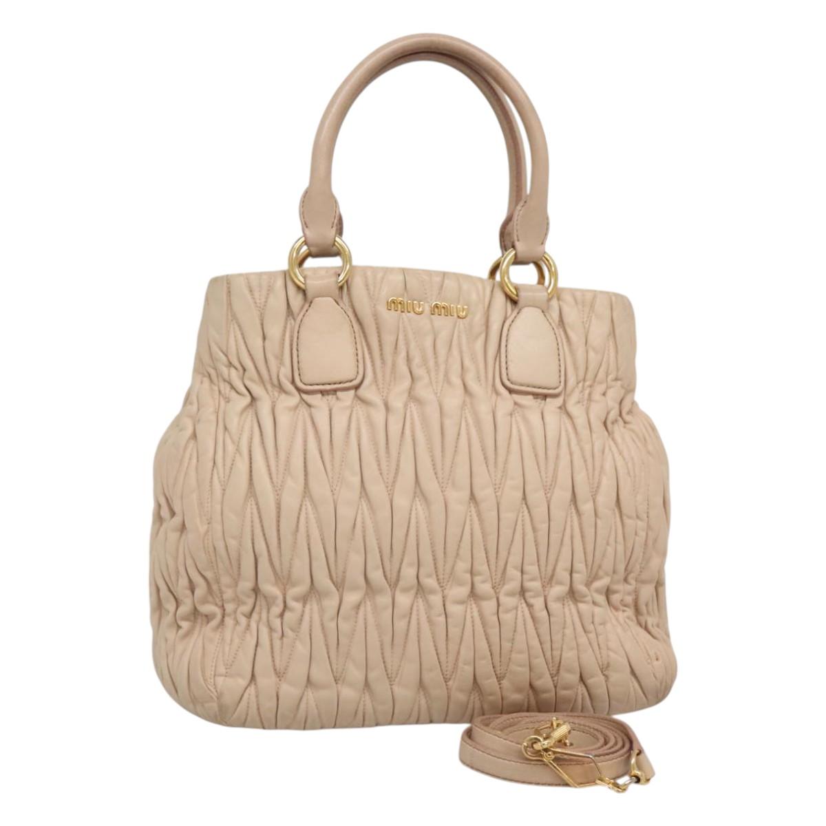 Miu Miu Matelasse Hand Bag Leather 2way Beige Gold Auth 116116