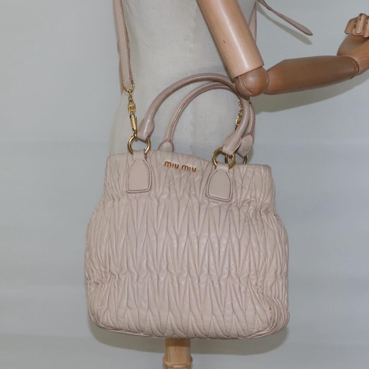 Miu Miu Matelasse Hand Bag Leather 2way Beige Gold Auth 116116