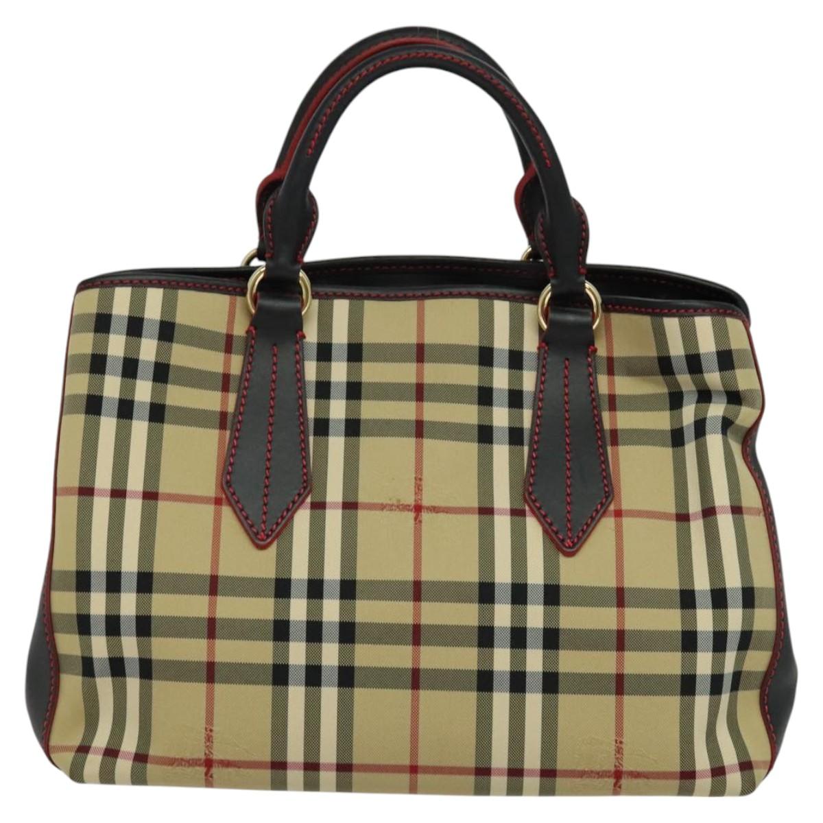 BURBERRY Nova Check Hand Bag Canvas 2way Beige Auth 116123V